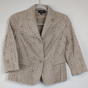 Talbots‎ Tan Blazer with Lace Pattern and Notched Lapels Womens Size 2 Petite